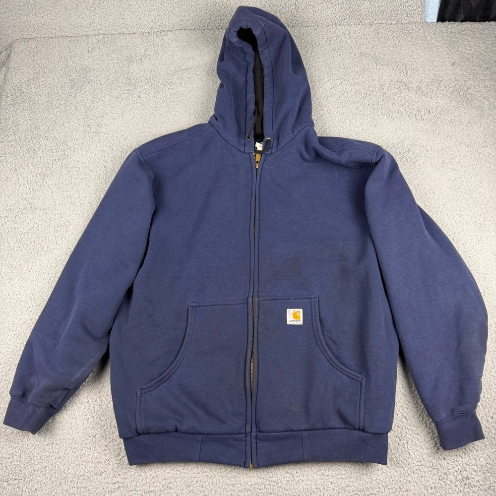 Carhartt J149 Hoodie Mens Large Blue Full Zip Thermal Lined Heavyweight